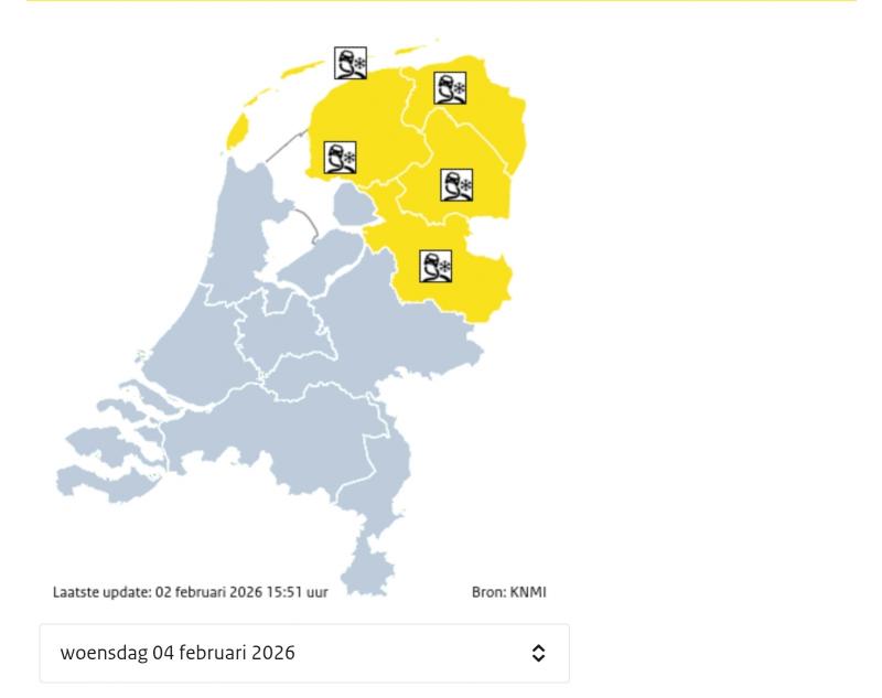 Ijzelwaarschuwing 4 februari 2026 (@KNMI) 