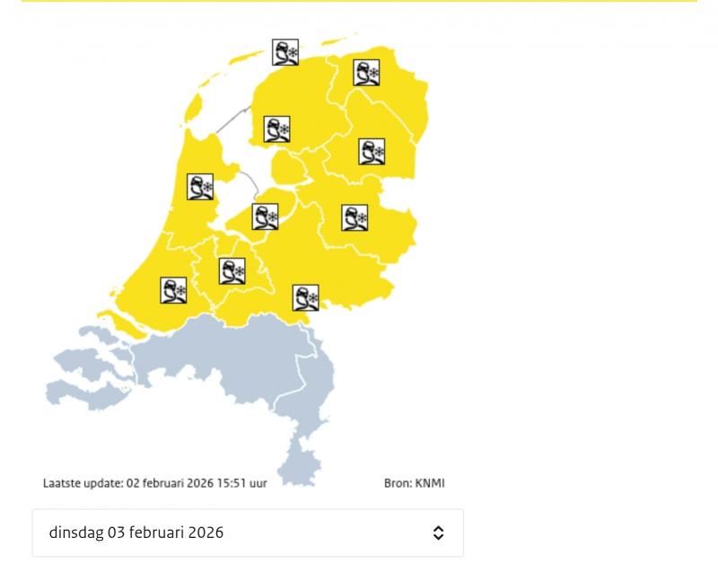 Waarschuwing ijzel 3 februari 2026 (@KNMI) 