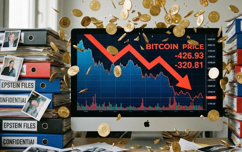 Samenhang bitcoin-crash en publicatie Epstein files (@ AI-impressie Gemini) 