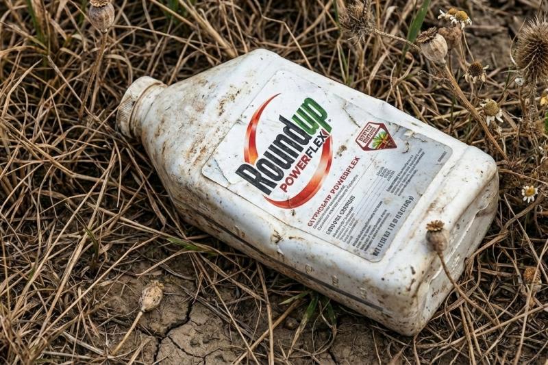 Fles glyfosaat (@Gemini-AI-impressie) 