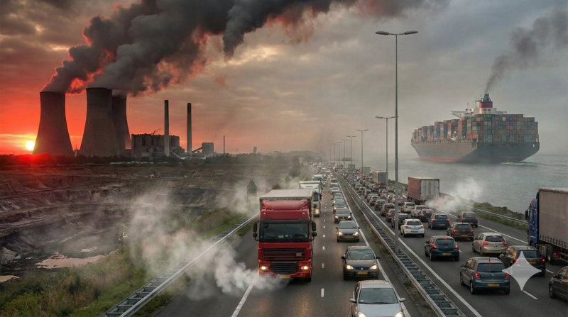 CO2 uitstaat energie- en transportsectoer (@Gemini-AI-impressie) 