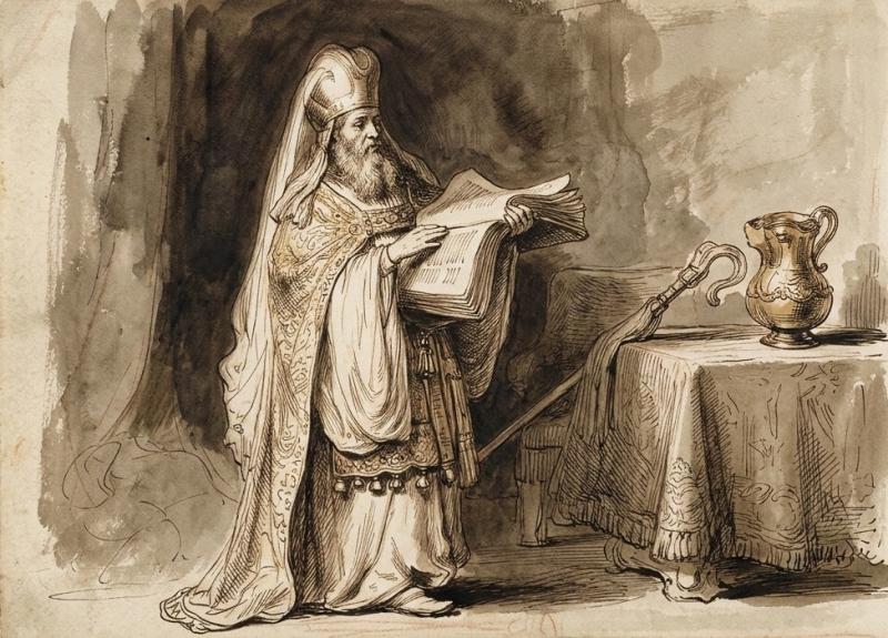 Gedeeltelijke schets van 'Visie van Zacharias in de tempel' (@Gemini-AI-impressie) 