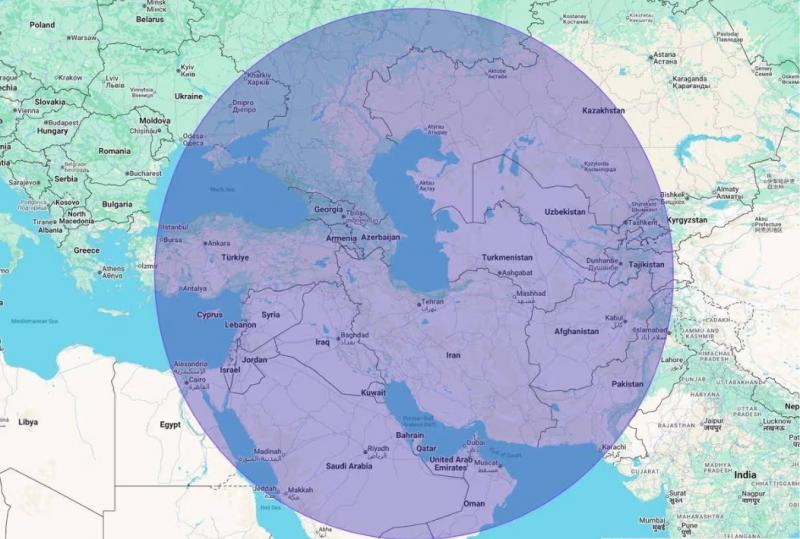 Kaart toont het bereik van de raketten van Iran (Google Maps) Kaart toont het bereik van de raketten van Iran (Google Maps)