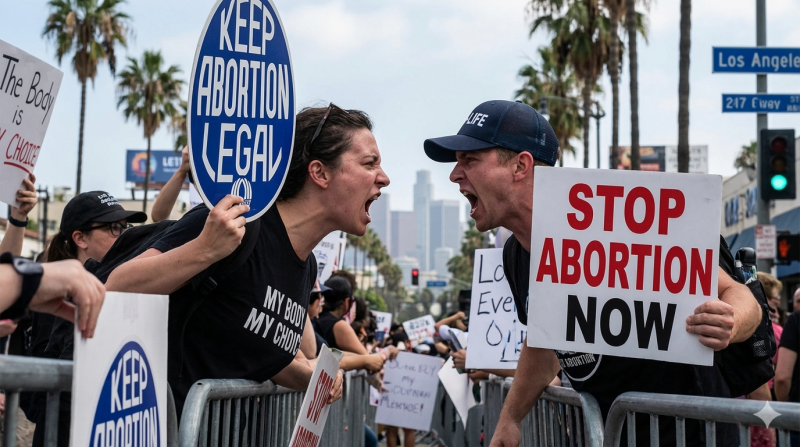 Demonstratie pro-choice vs pro-life (@Gemini-AI-impressie) 