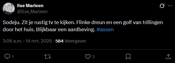 Aardbeving Drenthe (Foto: X.com / @Ilse_Marleen)