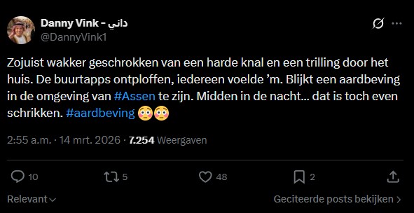 Aardbeving Drenthe (Foto: X.com / @DannyVink1)