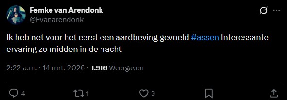 Aardbeving Drenthe (Foto: X.com / @Fvanarendonk)