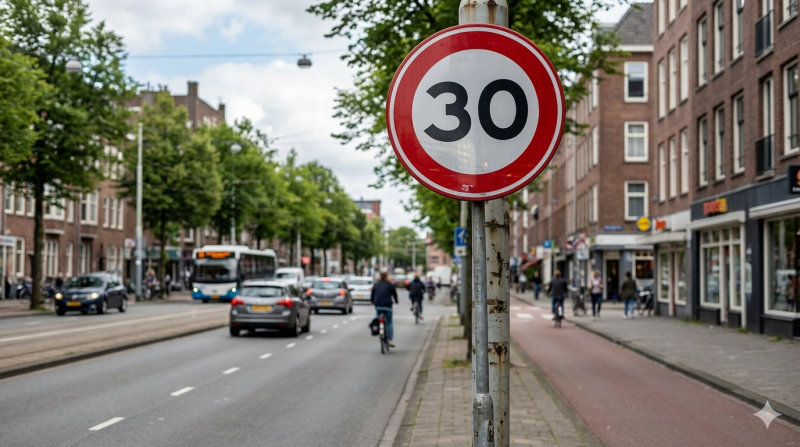 Handhaven op 30 km in een stad is lastig (@Gemini-AI-impressie) 