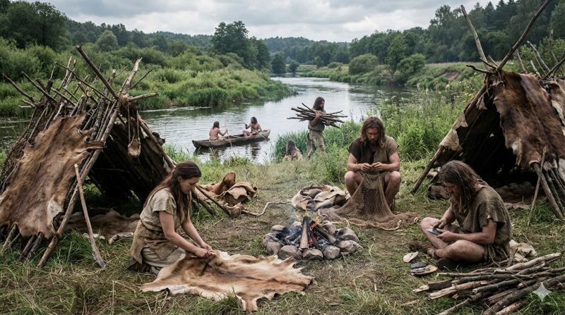 Samenleving in het Mesolithicum (@Gemini-AI-impressie) 