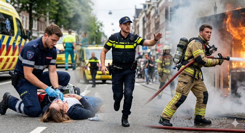 Nep-hulpverlener speelde glansrol als ambulancebroeder, politieagent en brandweerman (@Gemini-AI-impressie l.
