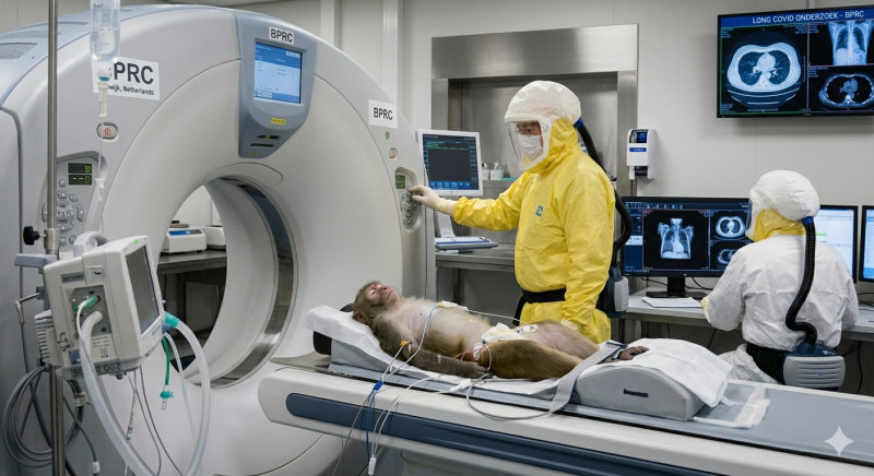 Aap in onderzoek naar long covid (@Gemini-AI-impressie) 