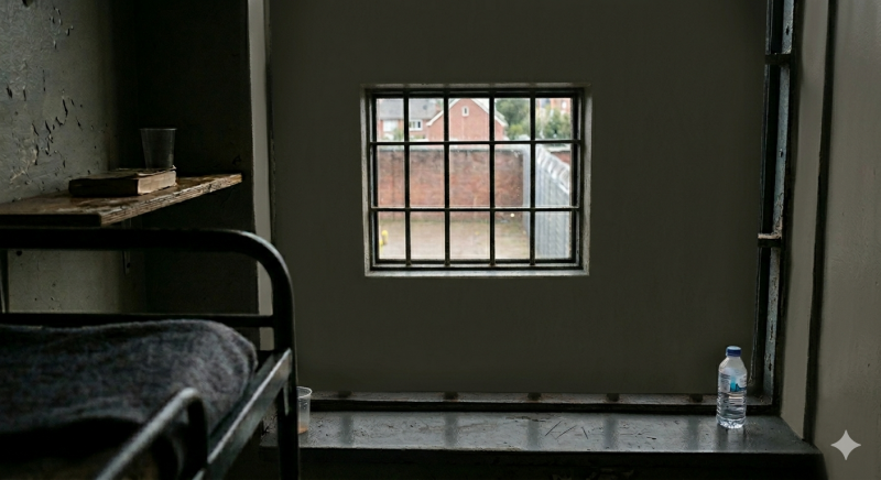 Gevangeniscel met uitzicht (@Gemini-AI-impressie 