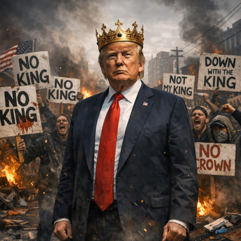 Anti-Trump protesten No King (@Fal.AI impressie)