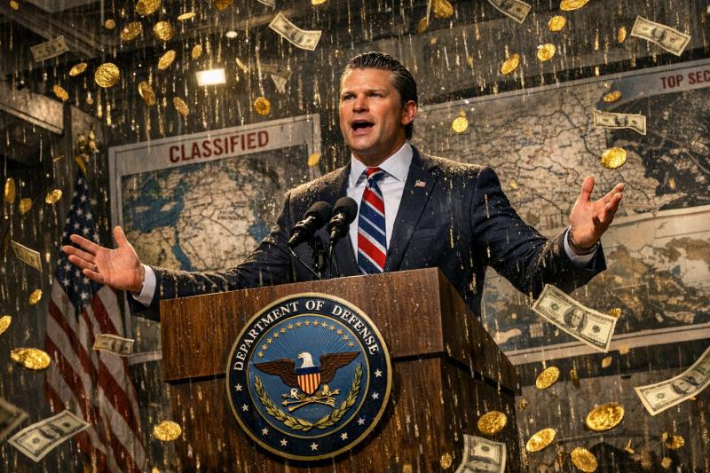 Pete Hegseth heeft de schijn van handel met voorkennis tegen zich (@Fal-AI-impressie)