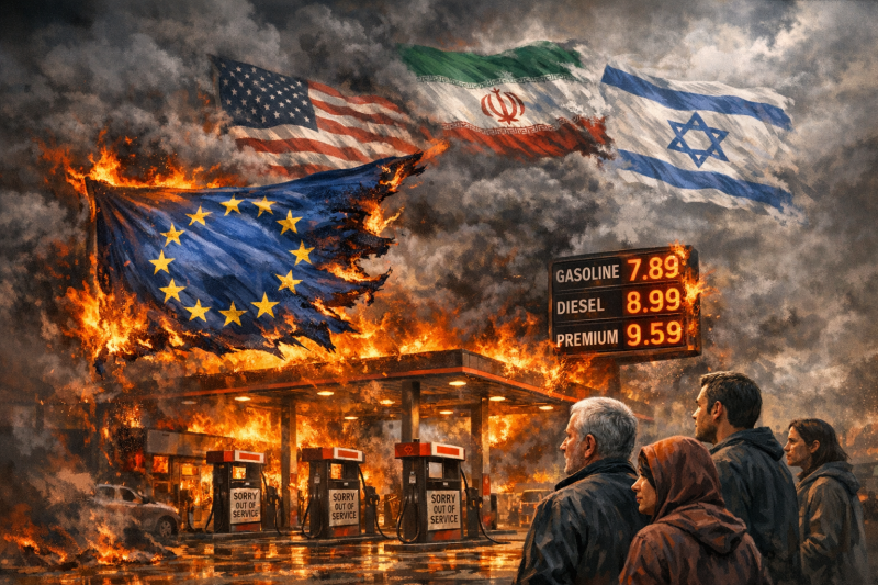 EU waarschuwt voor brandstofcrisis en roept op om te besparen (AI-impressie)