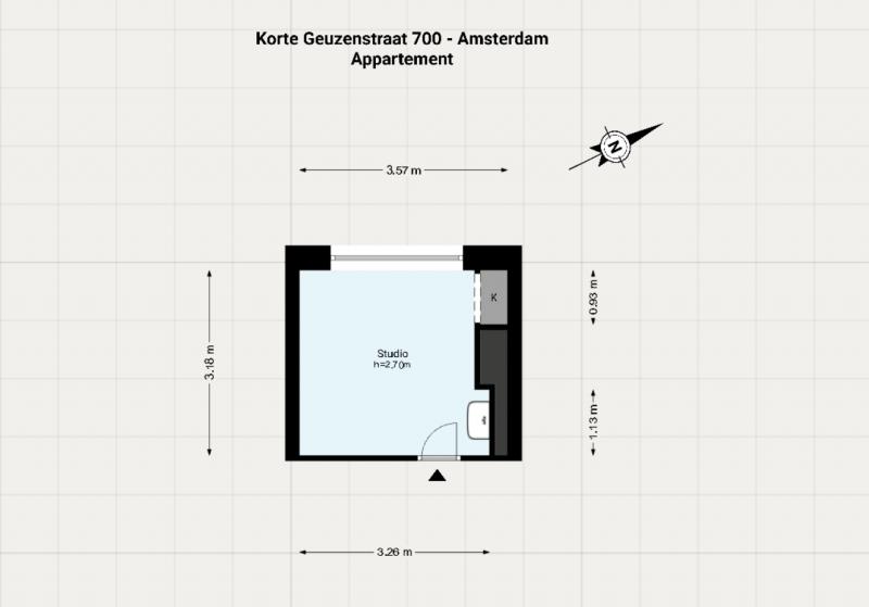 Kamer te koop aangeboden voor een ton - plattegrond (@Funda)