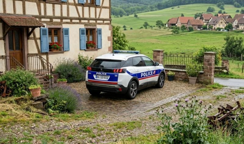 Franse politie bij woning in Hagenbach (@Gemini-AI-impressie) 