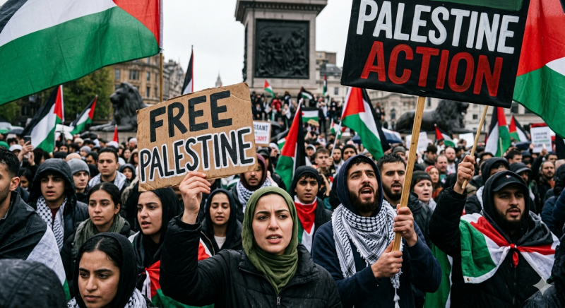 Pro-Palestijnse demonstratie Londen (@Gemini-AI-impressie) 