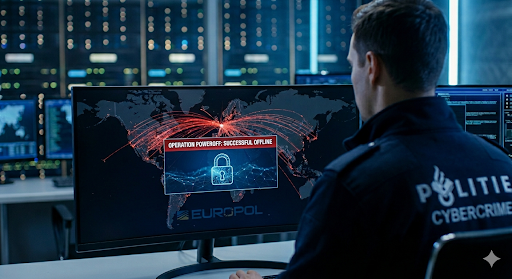 Politieactie tegen cybercrime (@Gemini-AI-impressie) 