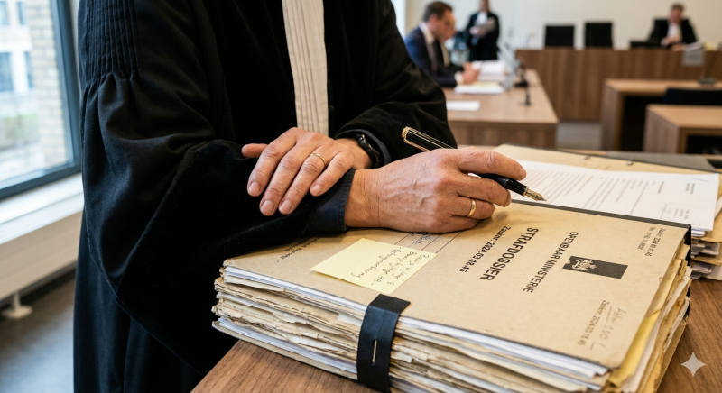 Officier van Justitie tijdens rechtzaak (@Gemini-AI-impressie) Officier van Justitie tijdens rechtzaak (@Gemini-AI-impressie)