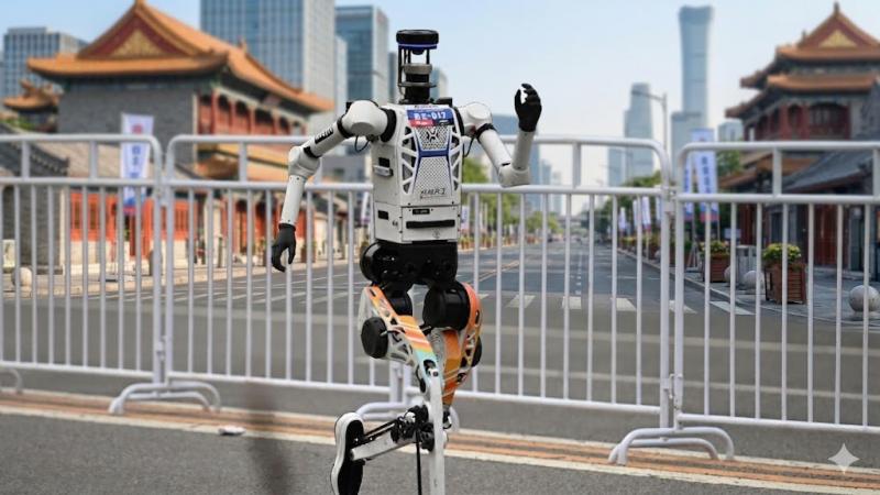 Humanoide robot rent sneller dan menselijke atleet bij halve marathon Bejing 2026 (@Gemini) Humanoide robot rent sneller dan menselijke atleet bij halve marathon Bejing 2026 (@Gemini)