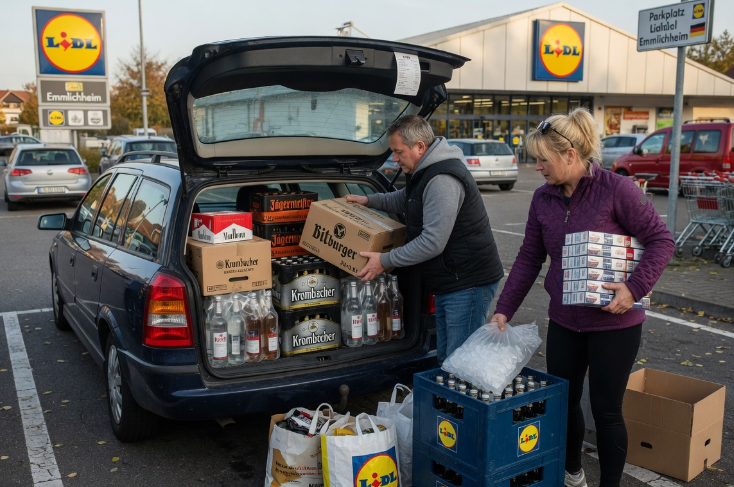 Accijns op alcohol omhoog, dus massaal naar Duitsland (Afbeelding: Grok AI / FOK.nl)