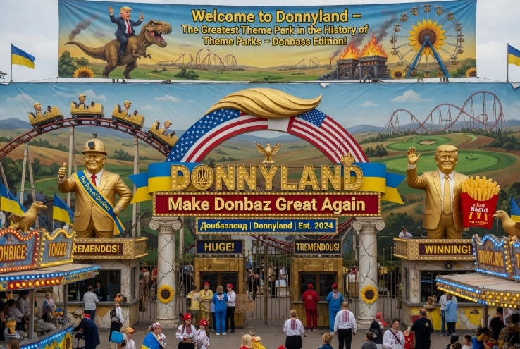 Oekra&iuml;ne wil Donbaz omdopen tot Donnyland (Grok AI / FOK.nl)