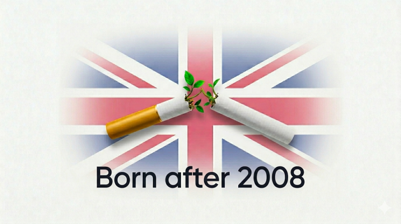 Brits tabaksverbod voor iedereen geboren na 2008 (@Gemini-AI-impressie) 