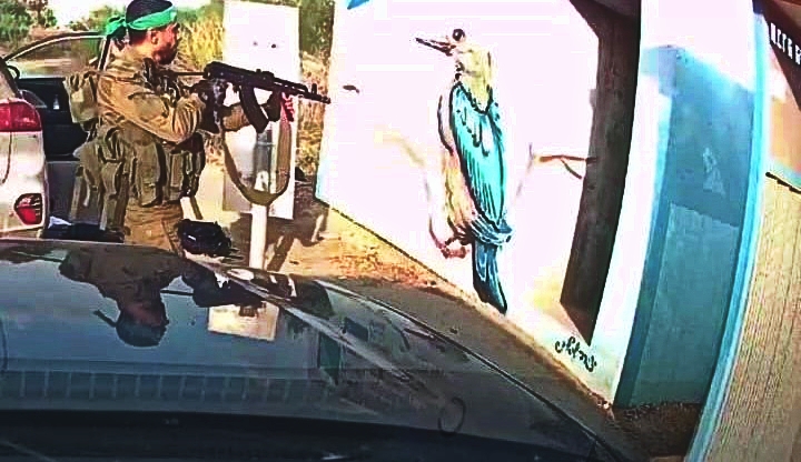 Hamas shooting into bomb shelter near Supernova Festival October 7 2023 (@Dashcam footage: No human authorship)