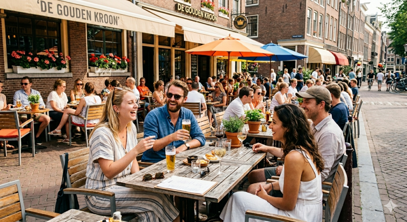 Een terrasje op een zomerse dag (@Gemini-AI-impressie) 