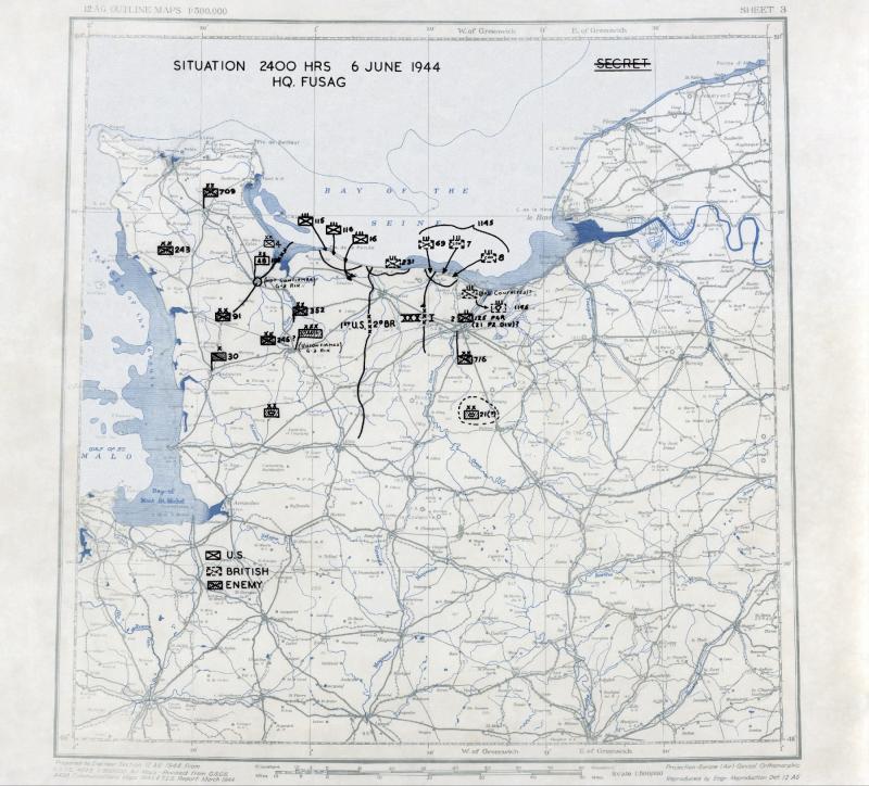 Official U.S.12th Army situatie kaart om 2400 op D-Day 6 juni 1944 (@U.S. Twelfth Army Group)