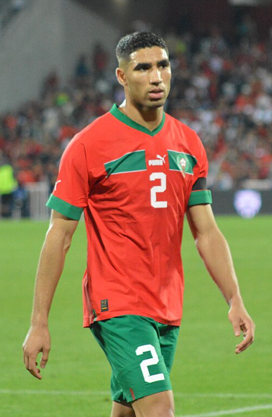 Achraf Hakimi (Nawfel Ajari, CC BY-SA 4.0 <https://creativecommons.org/licenses/by-sa/4.0>, via Wikimedia Commons)