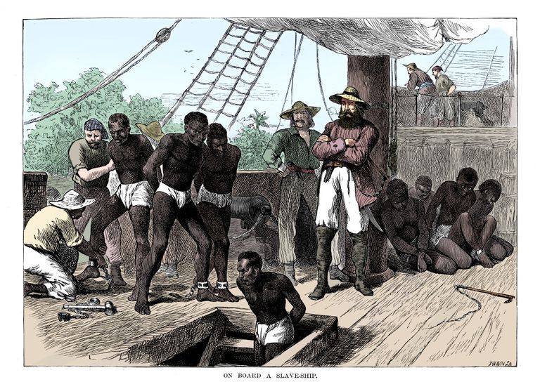 Slavernijschip Afrika - afbeelding gemaakt in 1880 (@Joseph Swain - https://creativecommons.org/licenses/by-sa/4.0/) Slavernij schip Afrika afbeelding gemaakt in1880 (@Joseph Swain - https://creativecommons.org/licenses/by-sa/4.0/)