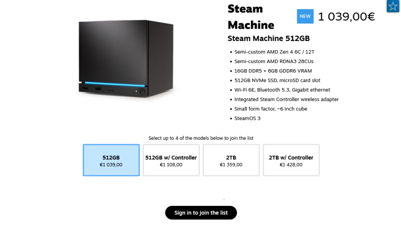 Steam machine configuratie prijzen