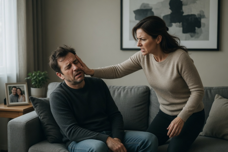 Mannen en vrouwen ongeveer even vaak dader als slachtoffer huiselijk geweld (Afbeelding: Grok AI / FOK.nl)