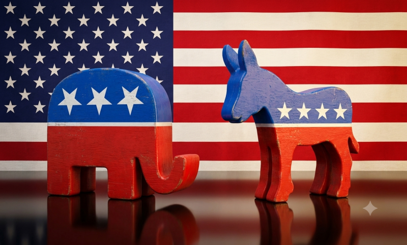 Midterms VS, Republikeinen versu Democraten (@Gemini-AI-impressie) 