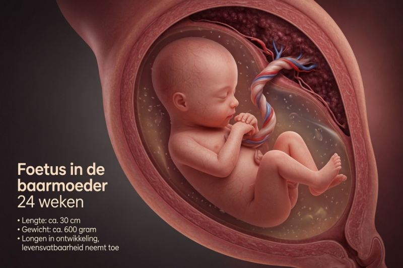 Foetus van 24 weken in de baarmoeder Foetus van 24 weken in de baarmoeder