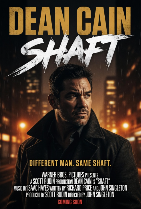 Dean Cain is Shaft, conceptposter (Grok AI / FOK.nl)