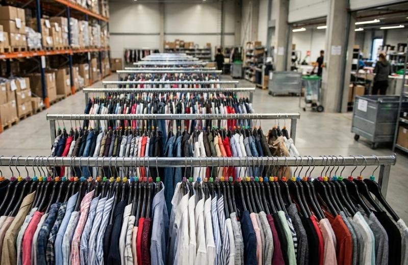Magazijn vol onverkochte kleding (@Gemini-AI-impressie) 