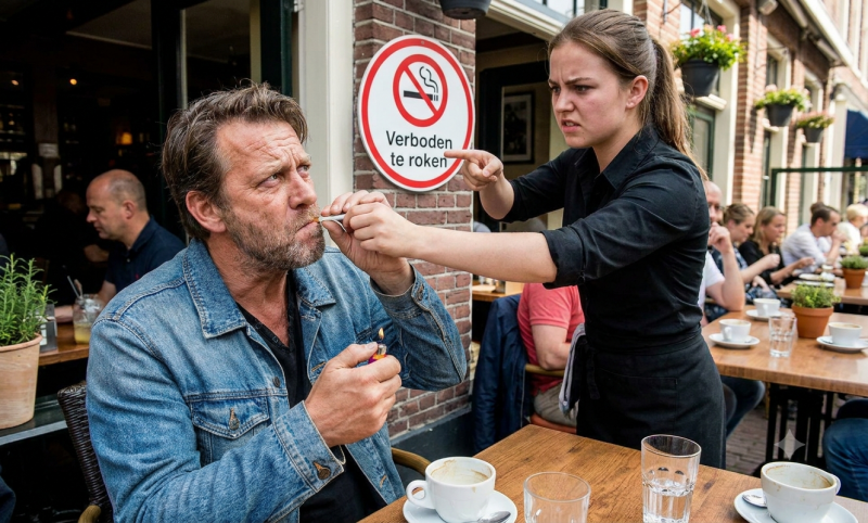 Horecapersoneel houdt toezicht op rookverbod (@Gemini-AI-impressie) 