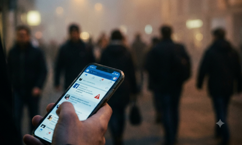 Crisis door verspreiden desinformatie op social media (@Gemini-AI-impressie) 