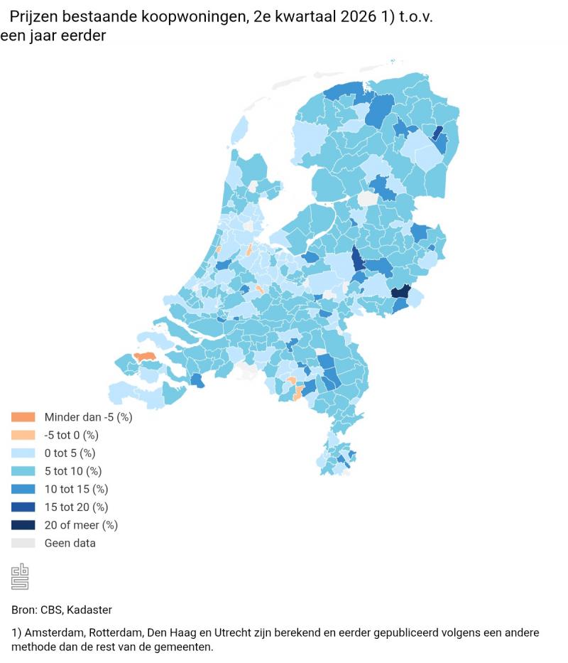 Prijsstijgingen bestaande koopwoningen 2e kwartaal 2026 (@CBS) Prijsstijgingen bestaande koopwoningen 2e kwartaal 2026 (@CBS)