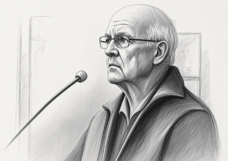 Rechtbankschets van verdachte (AI edit: Grok / FOK.nl) Rechtbankschets van verdachte (AI edit: Grok / FOK.nl)