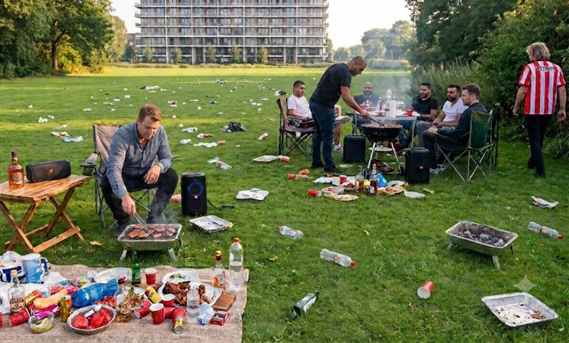 Barbecueen in het openbaar groen (@Gemini-AI-impressie) Barbecueen in het openbaar groen (@Gemini-AI-impressie)