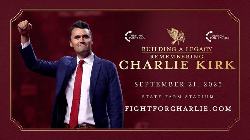 Poster herdenkingsdienst Charlie Kirk (@TurningPoint) Poster herdenkingsdienst Charlie Kirk (@TurningPoint)