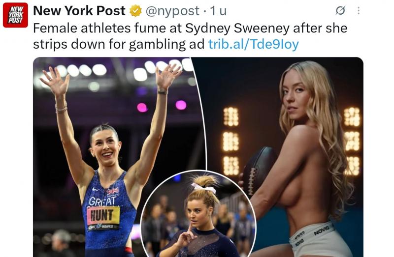 Atletes woest op Sydney Sweeneey (@Newyorkpost on X - https://x.com/nypost/status/2099516974413881508) Atletes woest op Sydney Sweeneey (@Newyorkpost on X - https://x.com/nypost/status/2099516974413881508)