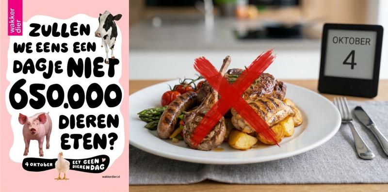 Eet een dagje geen dieren (@WakkerDier- Gemini - AI - impressie) 